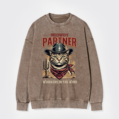 Meowdy Partner Cowboy Cat Washed Sweatshirts