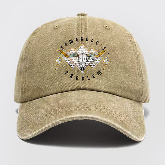 Boho Skull Somebody's Problem Washed Baseball Cap