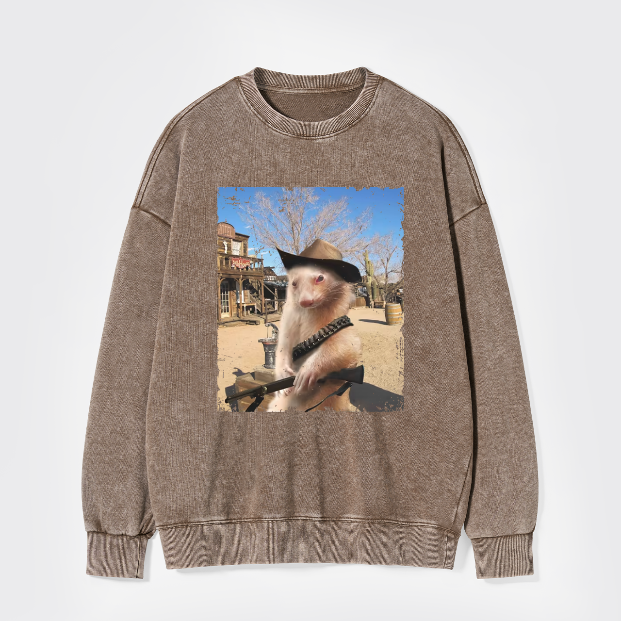 Funny Ferret Cowboy Washed Sweatshirts