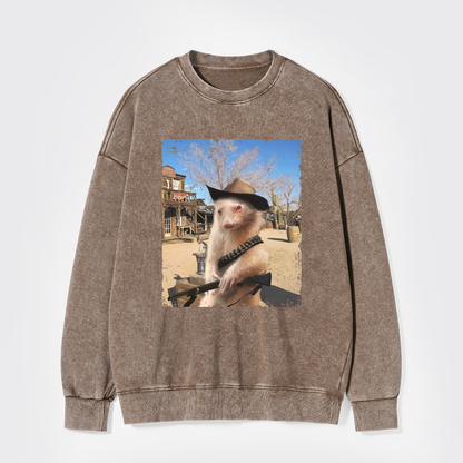 Funny Ferret Cowboy Washed Sweatshirts