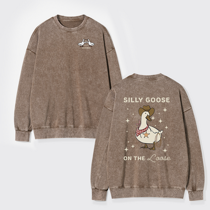 Retro Silly Goose On The Loose Washed Sweatshirts