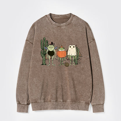 Halloween Frogs in Pumpkin Ghost Washed Sweatshirts