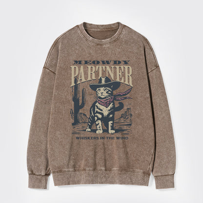Meowdy Partner Cowboy Cat Washed Sweatshirts