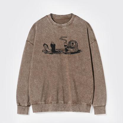 Otters Drink Coffee Washed Sweatshirts