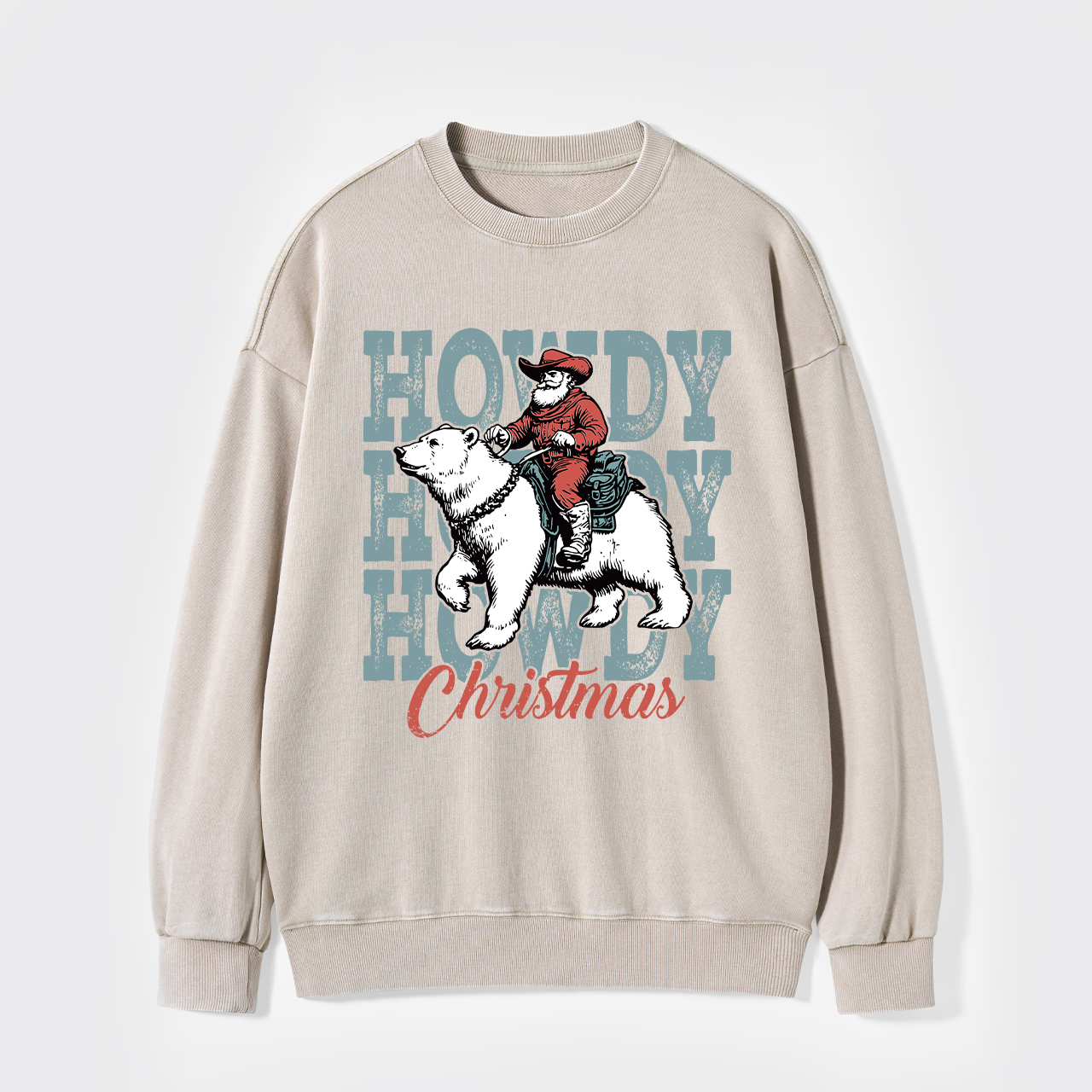 Santa Claus And Polar Bear Washed Sweatshirts