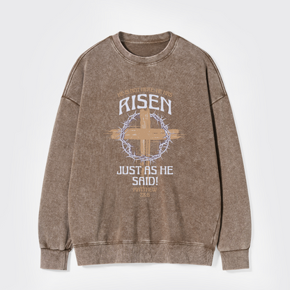 Retro He Is Not Here He Is Risen Washed Sweatshirts