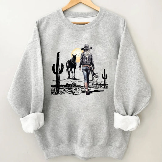 Cowgirl in the western desert Sweatshirt