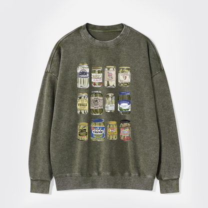 Vintage Canned Pickles Funny Washed Sweatshirts