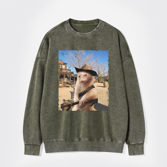 Funny Ferret Cowboy Washed Sweatshirts