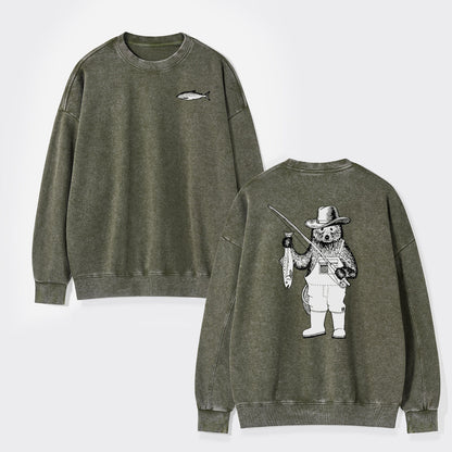 Fishing Bear Washed Sweatshirts