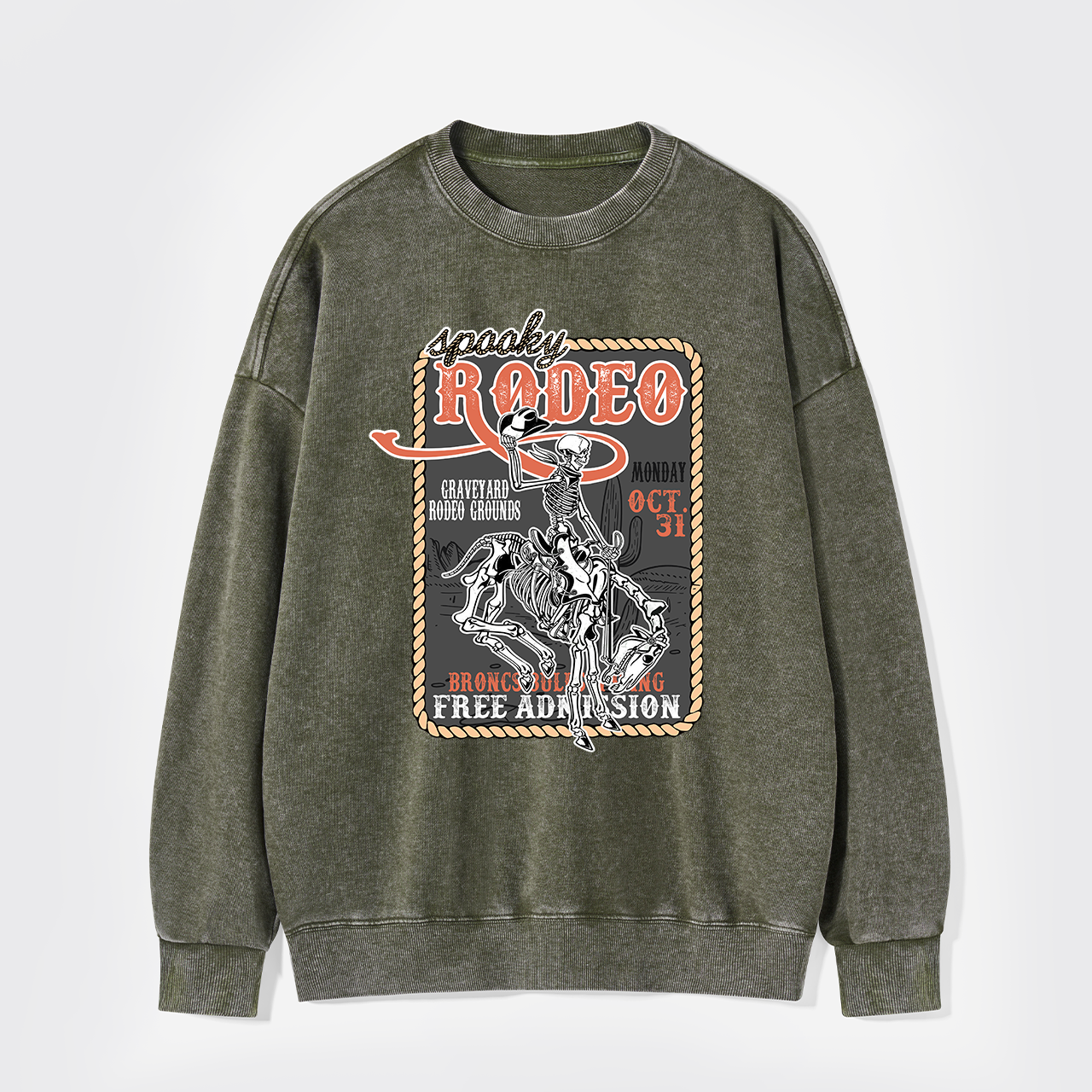 Funny Skeletons In Weird Rodeo Washed Sweatshirts