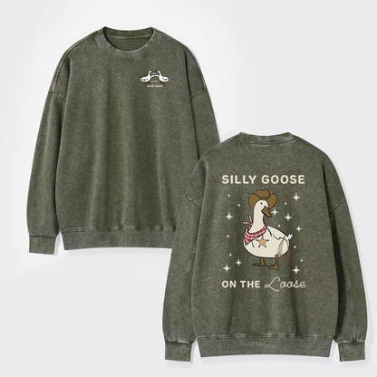 Retro Silly Goose On The Loose Washed Sweatshirts