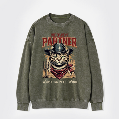 Meowdy Partner Cowboy Cat Washed Sweatshirts