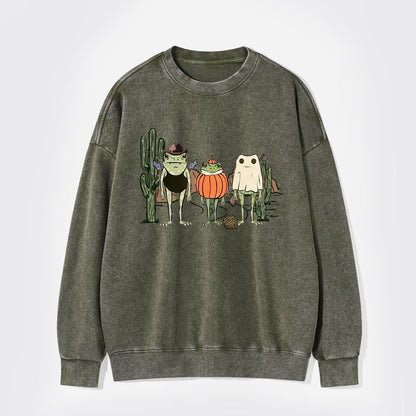 Halloween Frogs in Pumpkin Ghost Washed Sweatshirts