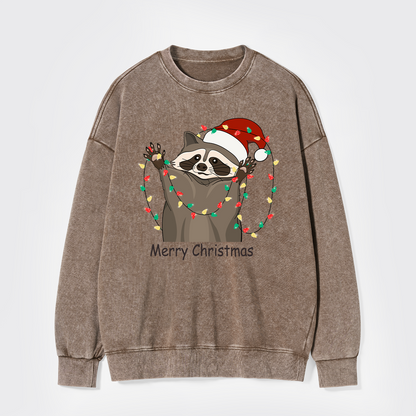 Christmas Racoon Washed Sweatshirts