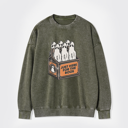 Here For The Boos 6 Pack Booze Ghost Beer Bottles Washed Sweatshirts