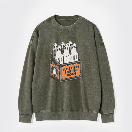 Here For The Boos 6 Pack Booze Ghost Beer Bottles Washed Sweatshirts