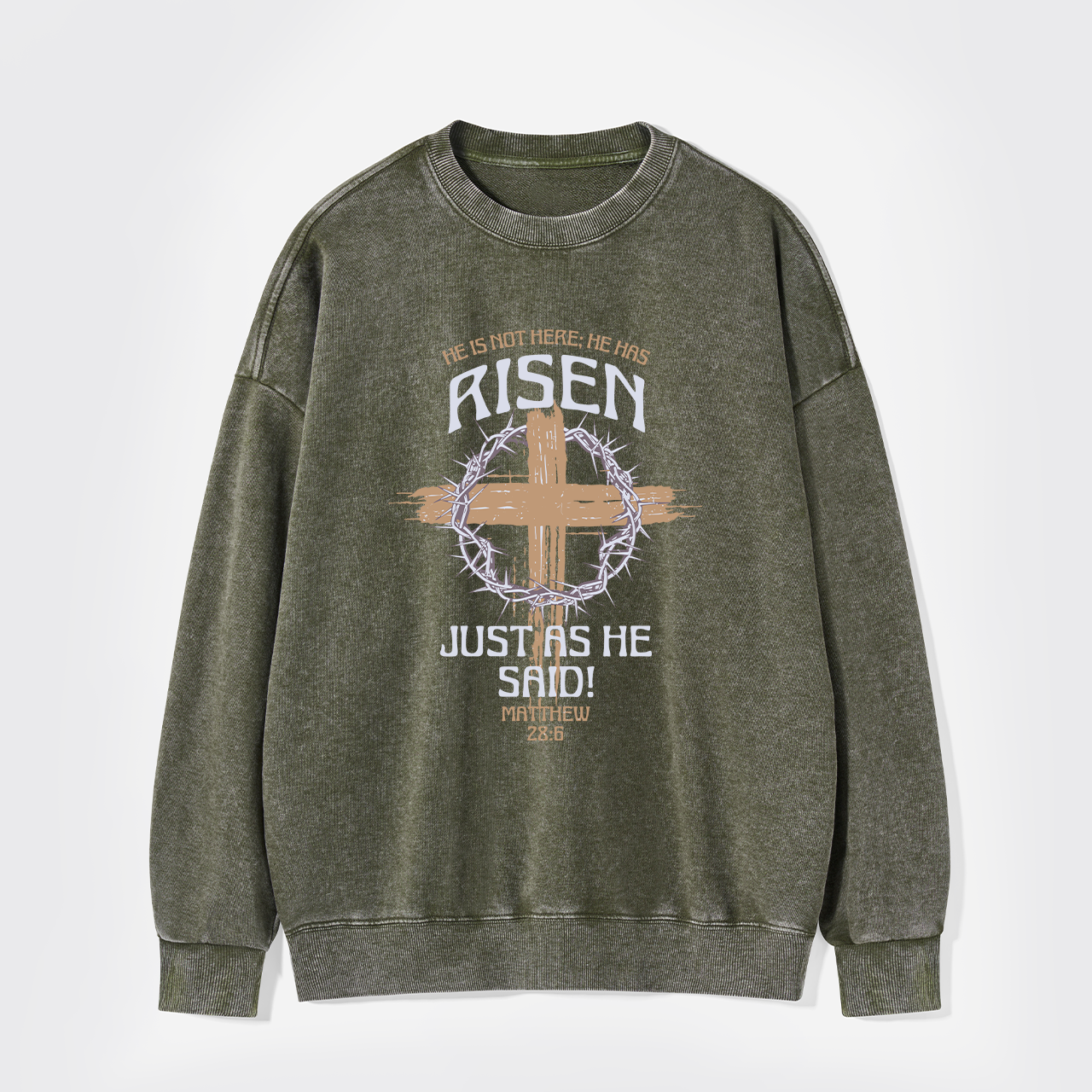 Retro He Is Not Here He Is Risen Washed Sweatshirts