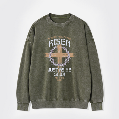 Retro He Is Not Here He Is Risen Washed Sweatshirts