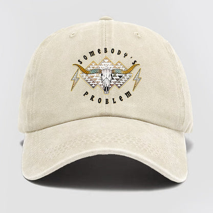 Boho Skull Somebody's Problem Washed Baseball Cap