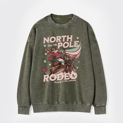 North Pole Rodeo Retro Western Christmas Washed Sweatshirts