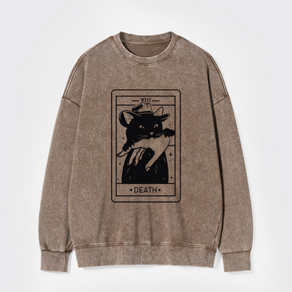 Tarot Death Witchy Cat Washed Sweatshirts