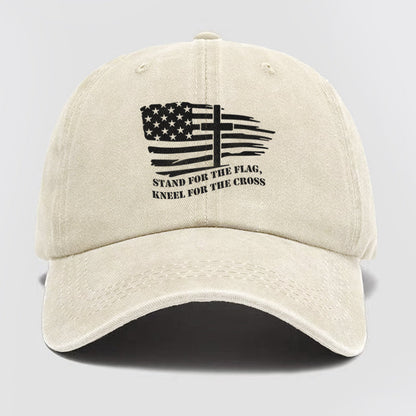 American Flag With Cross Washed Baseball Cap