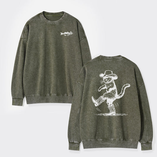 Cowboy Cat Looking For Fish Washed Sweatshirts