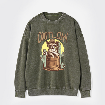 Retro Outlaw Raccoon Cowboy Washed Sweatshirts