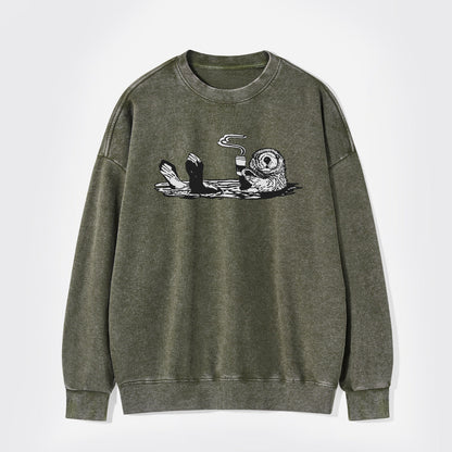 Otters Drink Coffee Washed Sweatshirts