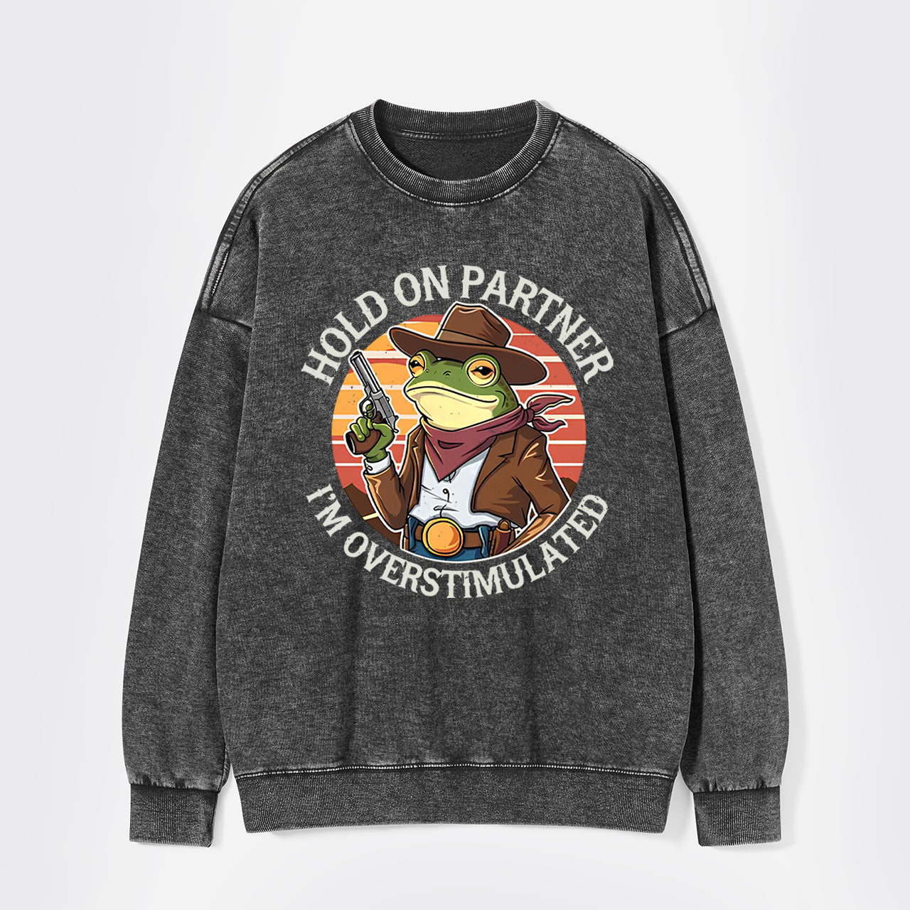 Hold On Partner I'm Overstimulated Washed Sweatshirts