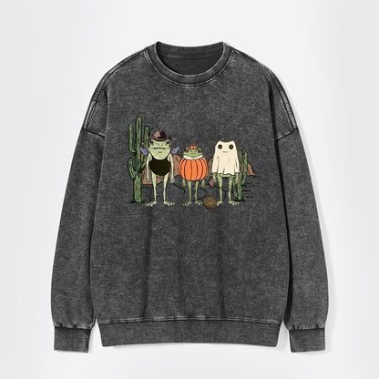 Halloween Frogs in Pumpkin Ghost Washed Sweatshirts