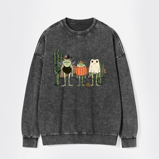 Halloween Frogs in Pumpkin Ghost Washed Sweatshirts