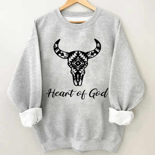 Aztec Cow Bull Skull Heart Of God Sweatshirt