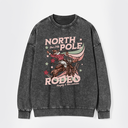 North Pole Rodeo Retro Western Christmas Washed Sweatshirts