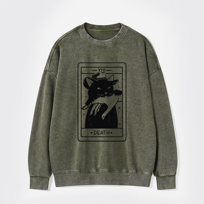 Tarot Death Witchy Cat Washed Sweatshirts