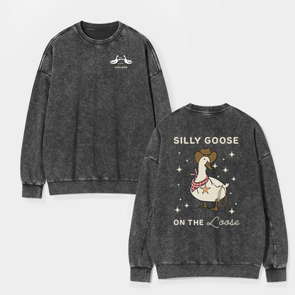 Retro Silly Goose On The Loose Washed Sweatshirts