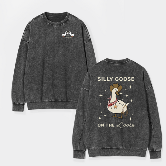 Retro Silly Goose On The Loose Washed Sweatshirts
