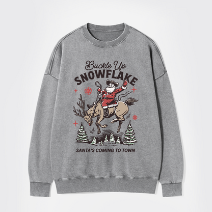 Retro Christmas Cowboy Santa Washed Sweatshirts