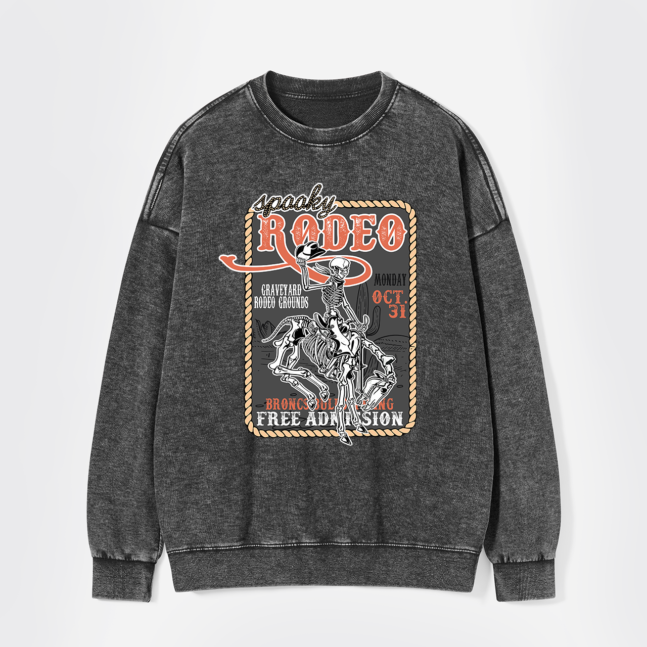 Funny Skeletons In Weird Rodeo Washed Sweatshirts