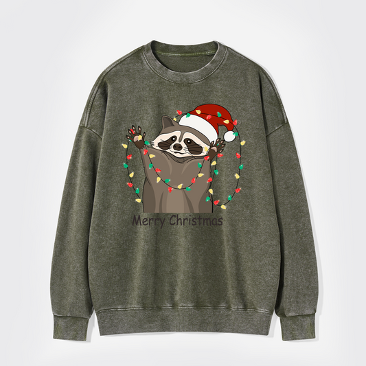 Christmas Racoon Washed Sweatshirts