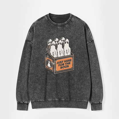 Here For The Boos 6 Pack Booze Ghost Beer Bottles Washed Sweatshirts