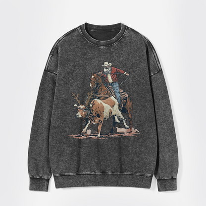 Western Roping Santa Washed Sweatshirts