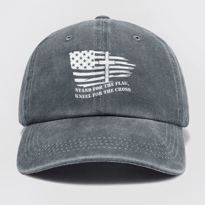 American Flag With Cross Washed Baseball Cap