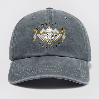 Boho Skull Somebody's Problem Washed Baseball Cap