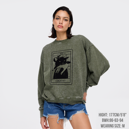 Tarot Death Witchy Cat Washed Sweatshirts