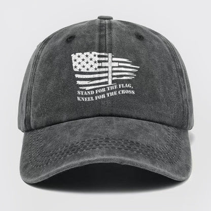 American Flag With Cross Washed Baseball Cap