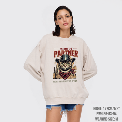 Meowdy Partner Cowboy Cat Washed Sweatshirts