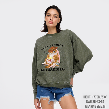 Even Baddies Get Saddies Funny Cat Washed Sweatshirts