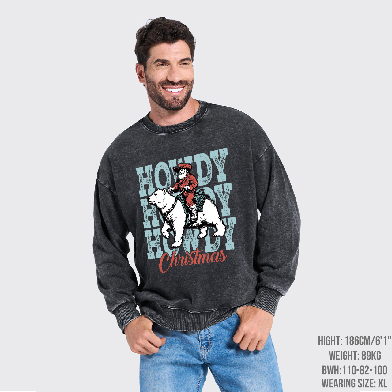 Santa Claus And Polar Bear Washed Sweatshirts